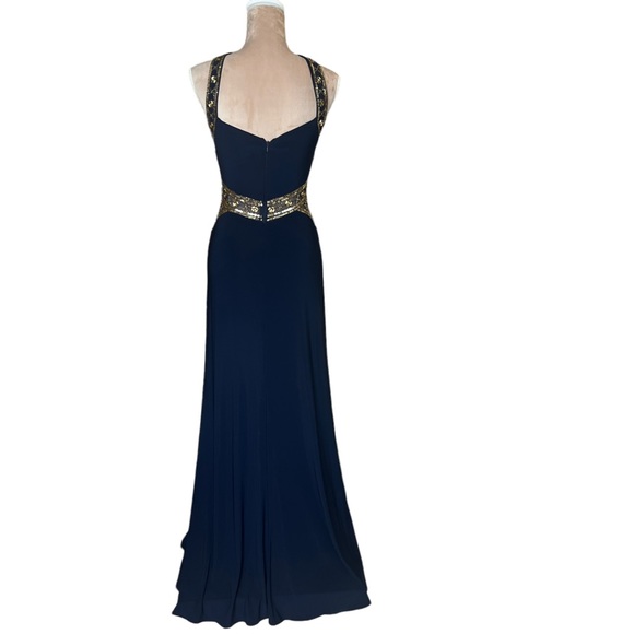 Betsy Adams Navy Gold Grecian Gown - Picture 7 of 16
